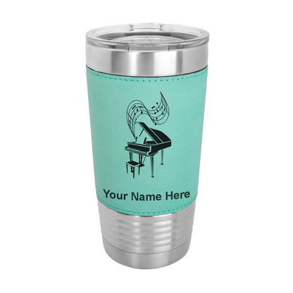 20oz Faux Leather Tumbler Mug, Grand Piano, Personalized Engraving Included - LaserGram Custom Engraved Gifts