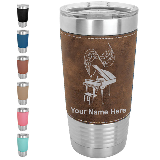 20oz Faux Leather Tumbler Mug, Grand Piano, Personalized Engraving Included - LaserGram Custom Engraved Gifts