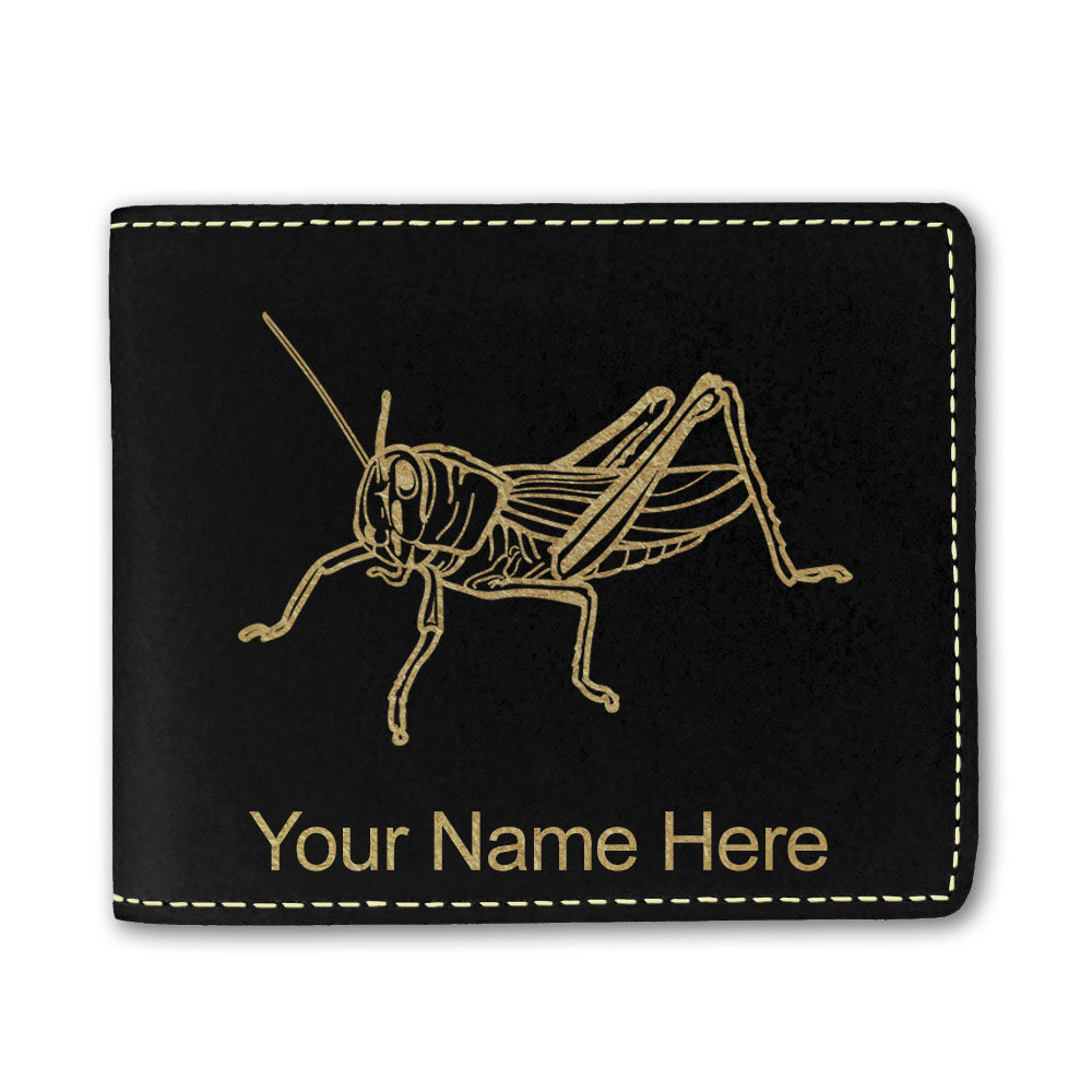 Faux Leather Bi-Fold Wallet, Grasshopper, Personalized Engraving Included