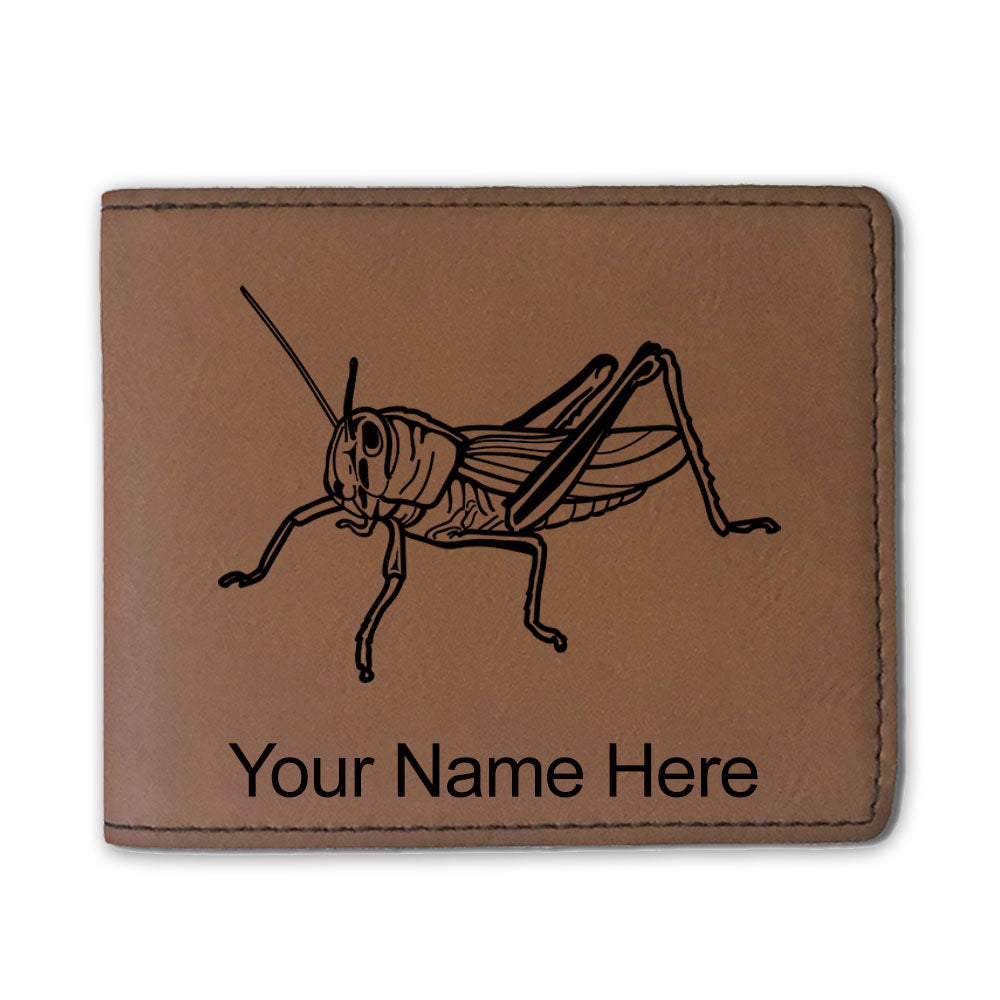 Faux Leather Bi-Fold Wallet, Grasshopper, Personalized Engraving Included