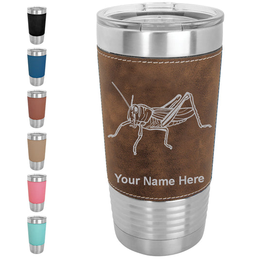 20oz Faux Leather Tumbler Mug, Grasshopper, Personalized Engraving Included - LaserGram Custom Engraved Gifts