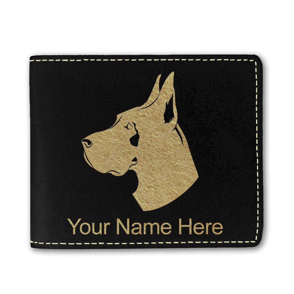 Faux Leather Bi-Fold Wallet, Great Dane Dog, Personalized Engraving Included