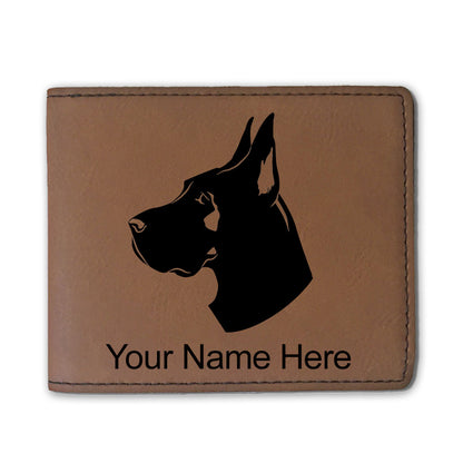 Faux Leather Bi-Fold Wallet, Great Dane Dog, Personalized Engraving Included