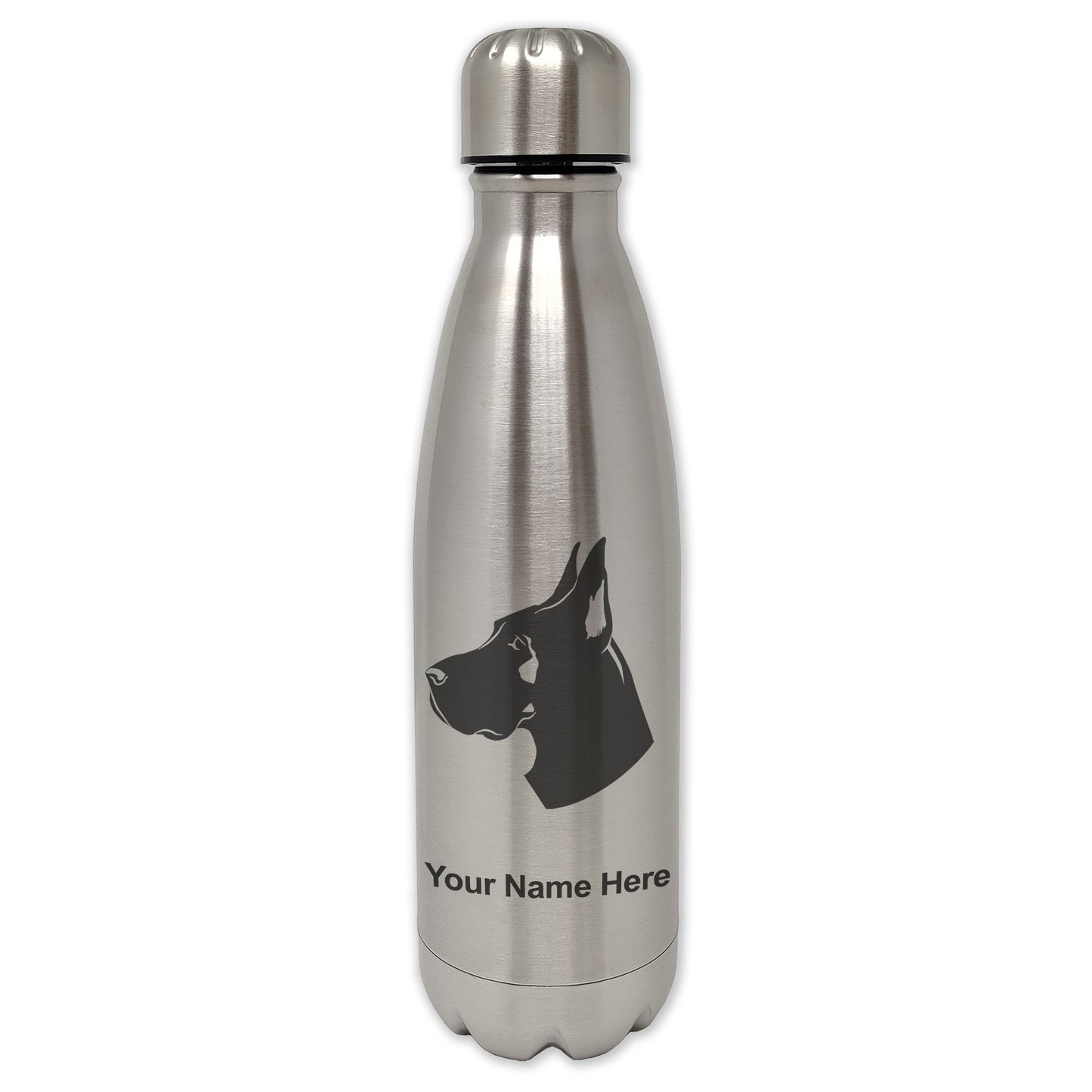 LaserGram Single Wall Water Bottle, Great Dane Dog, Personalized Engraving Included