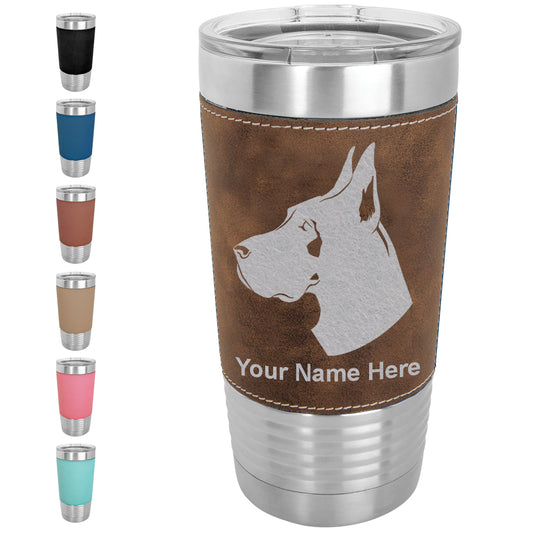 20oz Faux Leather Tumbler Mug, Great Dane Dog, Personalized Engraving Included - LaserGram Custom Engraved Gifts