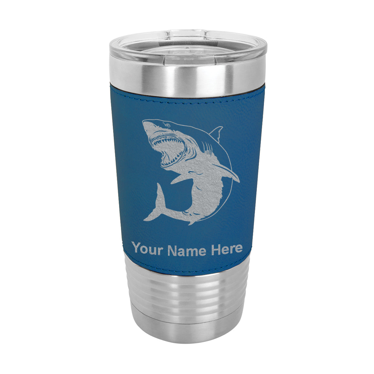 20oz Faux Leather Tumbler Mug, Great White Shark, Personalized Engraving Included - LaserGram Custom Engraved Gifts