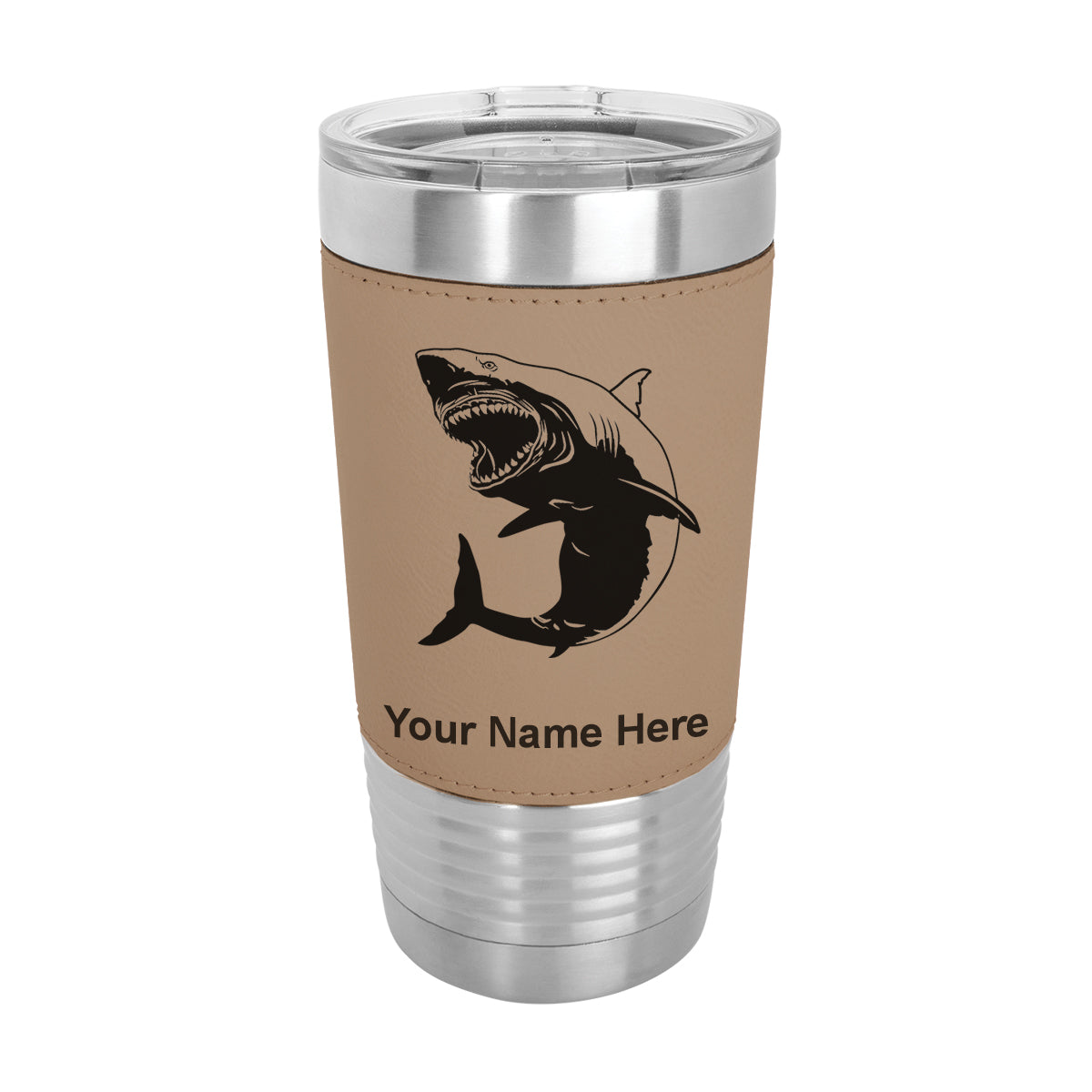 20oz Faux Leather Tumbler Mug, Great White Shark, Personalized Engraving Included - LaserGram Custom Engraved Gifts