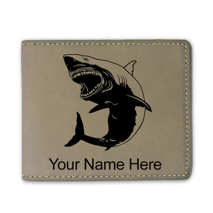 Faux Leather Bi-Fold Wallet, Great White Shark, Personalized Engraving Included