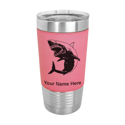 20oz Faux Leather Tumbler Mug, Great White Shark, Personalized Engraving Included - LaserGram Custom Engraved Gifts