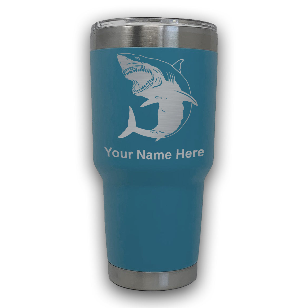 LaserGram 30oz Tumbler Mug, Great White Shark, Personalized Engraving Included