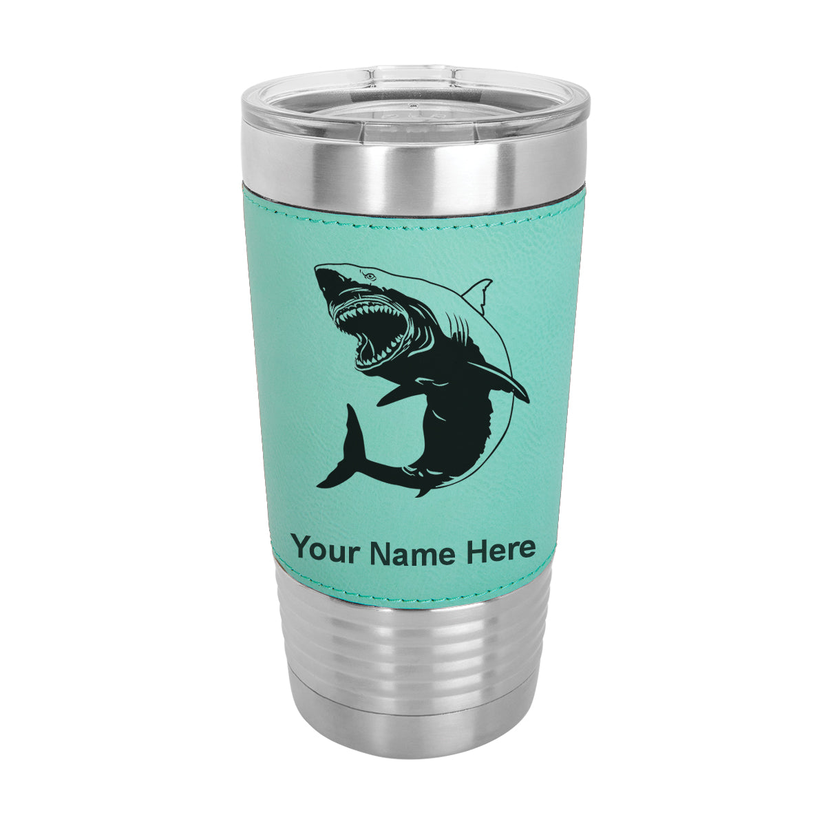 20oz Faux Leather Tumbler Mug, Great White Shark, Personalized Engraving Included - LaserGram Custom Engraved Gifts