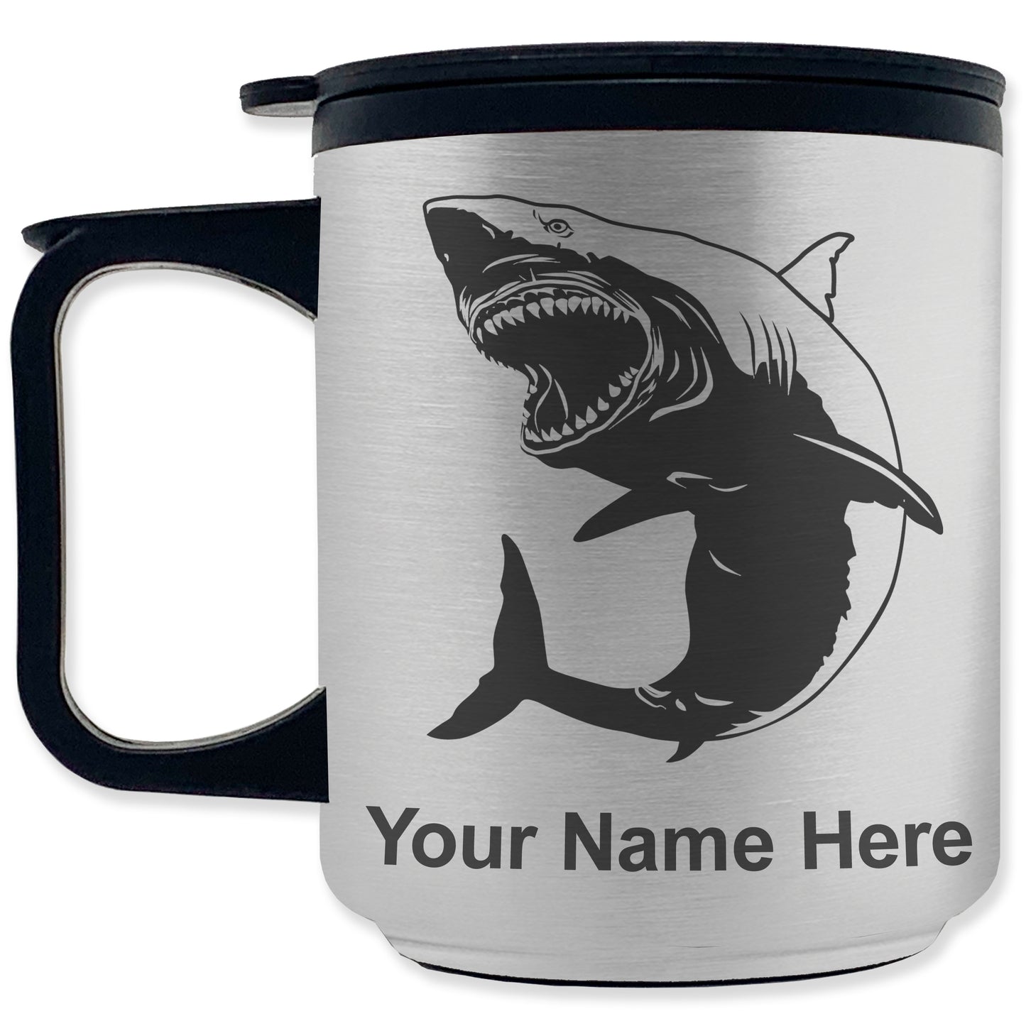 Coffee Travel Mug, Great White Shark, Personalized Engraving Included