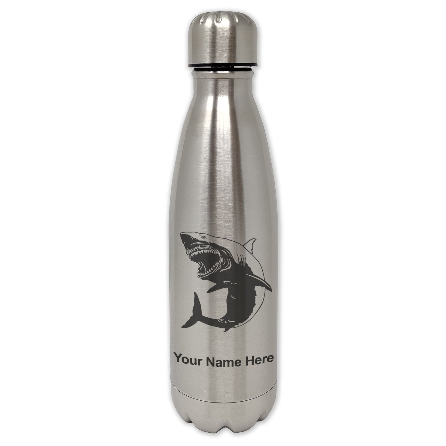 LaserGram Single Wall Water Bottle, Great White Shark, Personalized Engraving Included