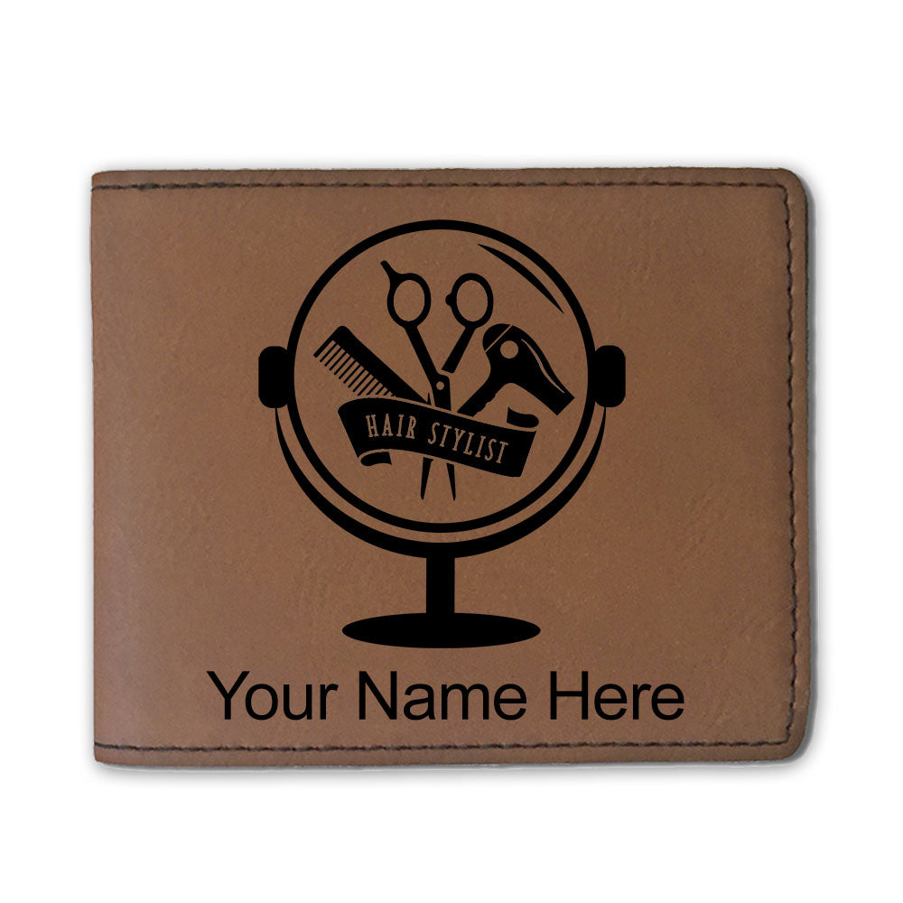 Faux Leather Bi-Fold Wallet, Hair Stylist, Personalized Engraving Included