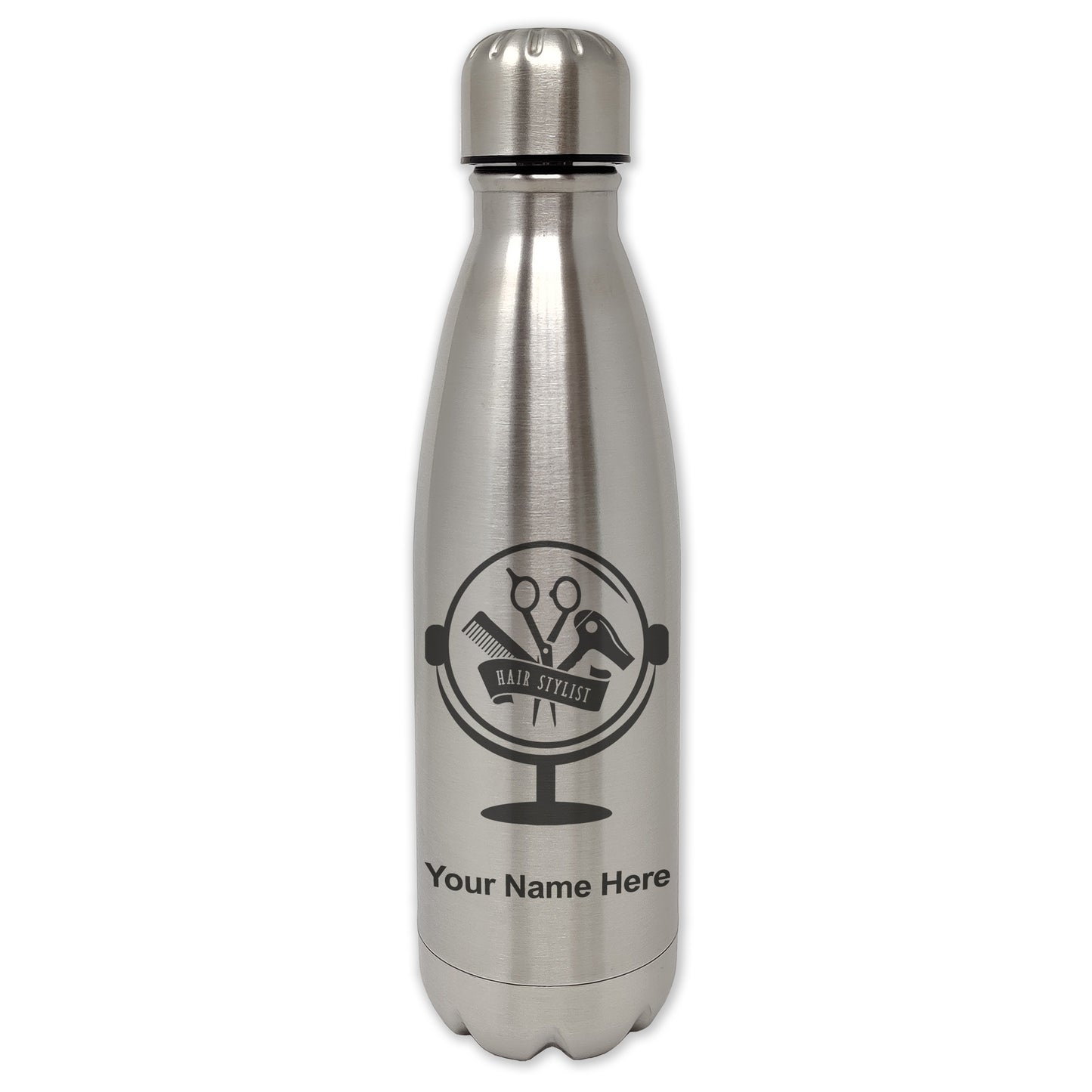LaserGram Single Wall Water Bottle, Hair Stylist, Personalized Engraving Included