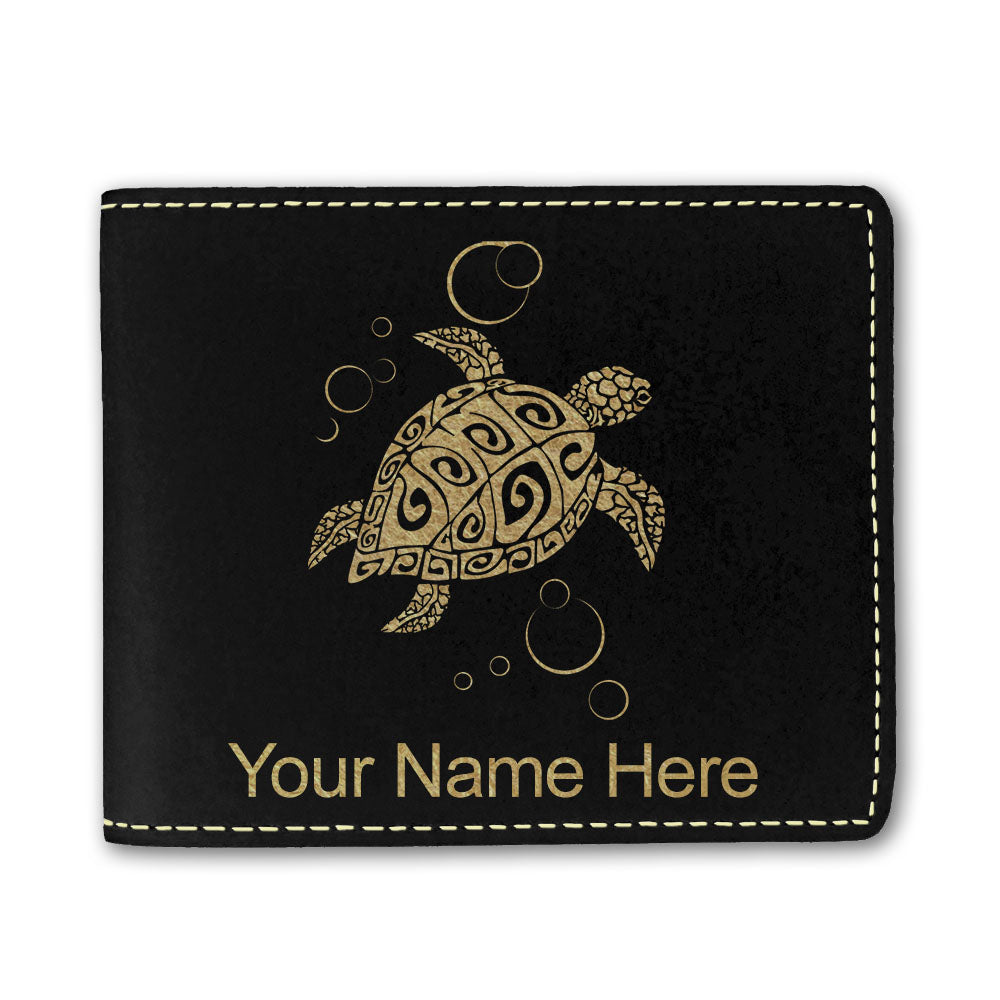 Faux Leather Bi-Fold Wallet, Hawaiian Sea Turtle, Personalized Engraving Included