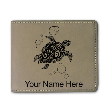 Faux Leather Bi-Fold Wallet, Hawaiian Sea Turtle, Personalized Engraving Included
