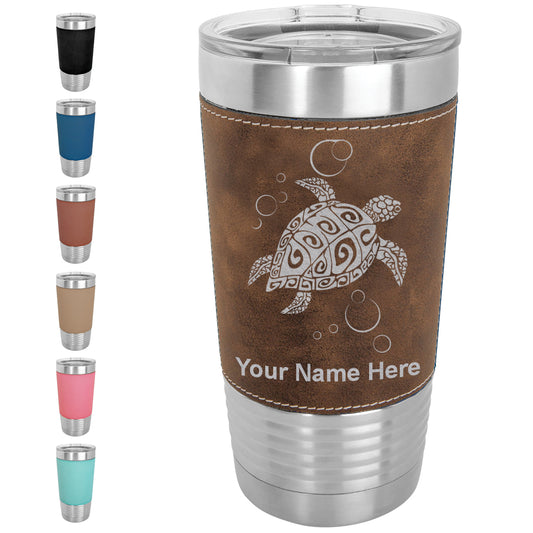 20oz Faux Leather Tumbler Mug, Hawaiian Sea Turtle, Personalized Engraving Included - LaserGram Custom Engraved Gifts