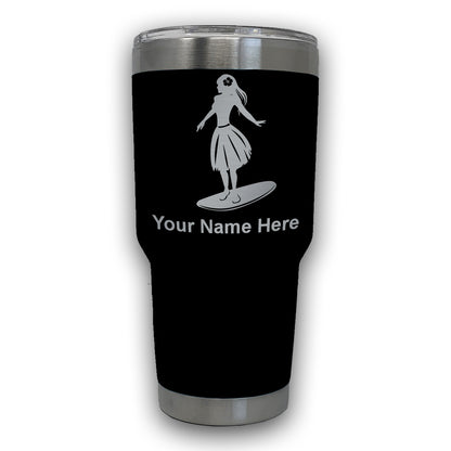 LaserGram 30oz Tumbler Mug, Hawaiian Surfer Girl, Personalized Engraving Included