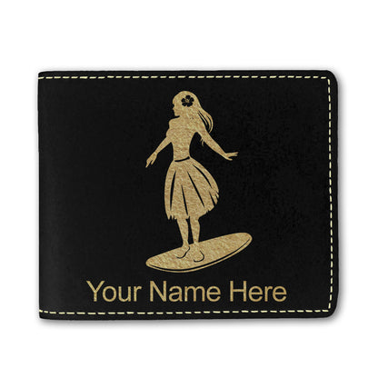 Faux Leather Bi-Fold Wallet, Hawaiian Surfer Girl, Personalized Engraving Included