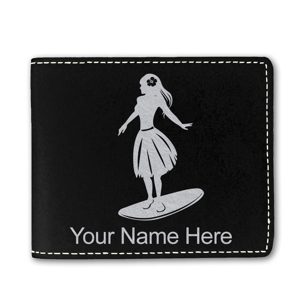 Faux Leather Bi-Fold Wallet, Hawaiian Surfer Girl, Personalized Engraving Included