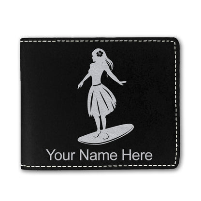 Faux Leather Bi-Fold Wallet, Hawaiian Surfer Girl, Personalized Engraving Included