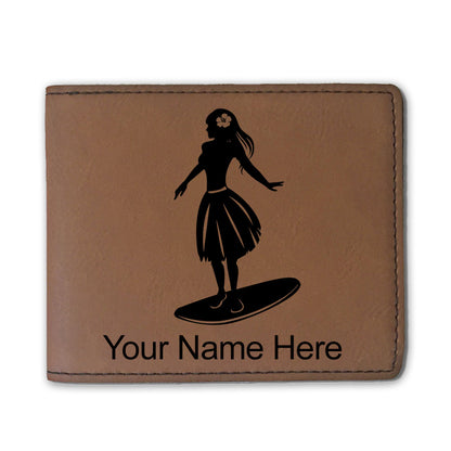 Faux Leather Bi-Fold Wallet, Hawaiian Surfer Girl, Personalized Engraving Included