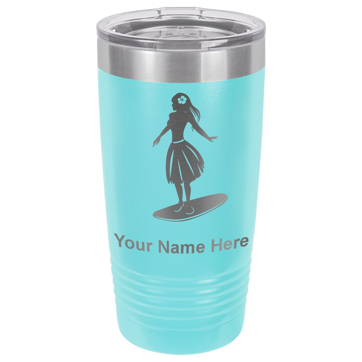 20oz Vacuum Insulated Tumbler Mug, Hawaiian Surfer Girl, Personalized Engraving Included
