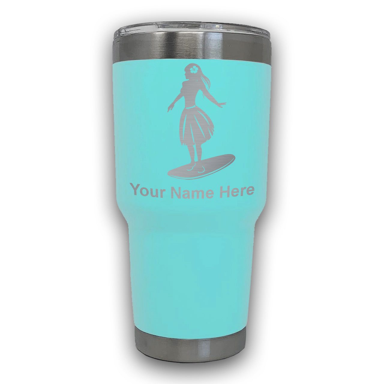 LaserGram 30oz Tumbler Mug, Hawaiian Surfer Girl, Personalized Engraving Included