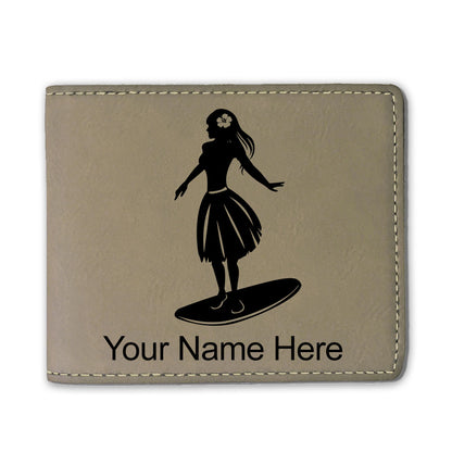 Faux Leather Bi-Fold Wallet, Hawaiian Surfer Girl, Personalized Engraving Included