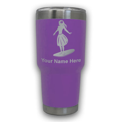 LaserGram 30oz Tumbler Mug, Hawaiian Surfer Girl, Personalized Engraving Included