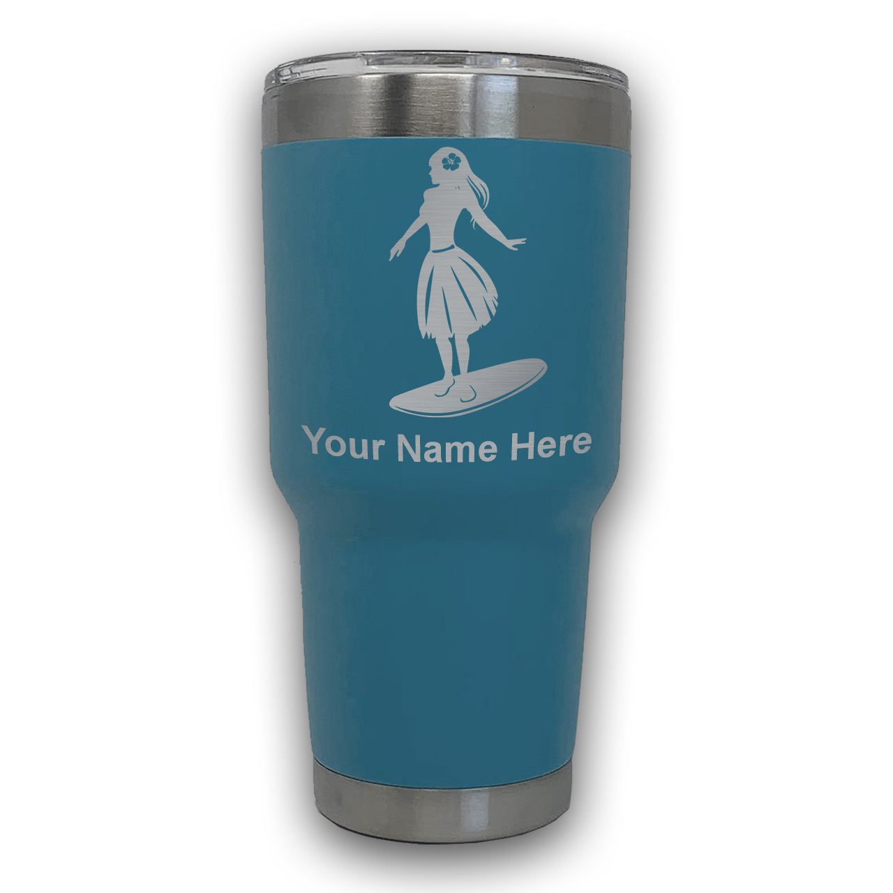 LaserGram 30oz Tumbler Mug, Hawaiian Surfer Girl, Personalized Engraving Included