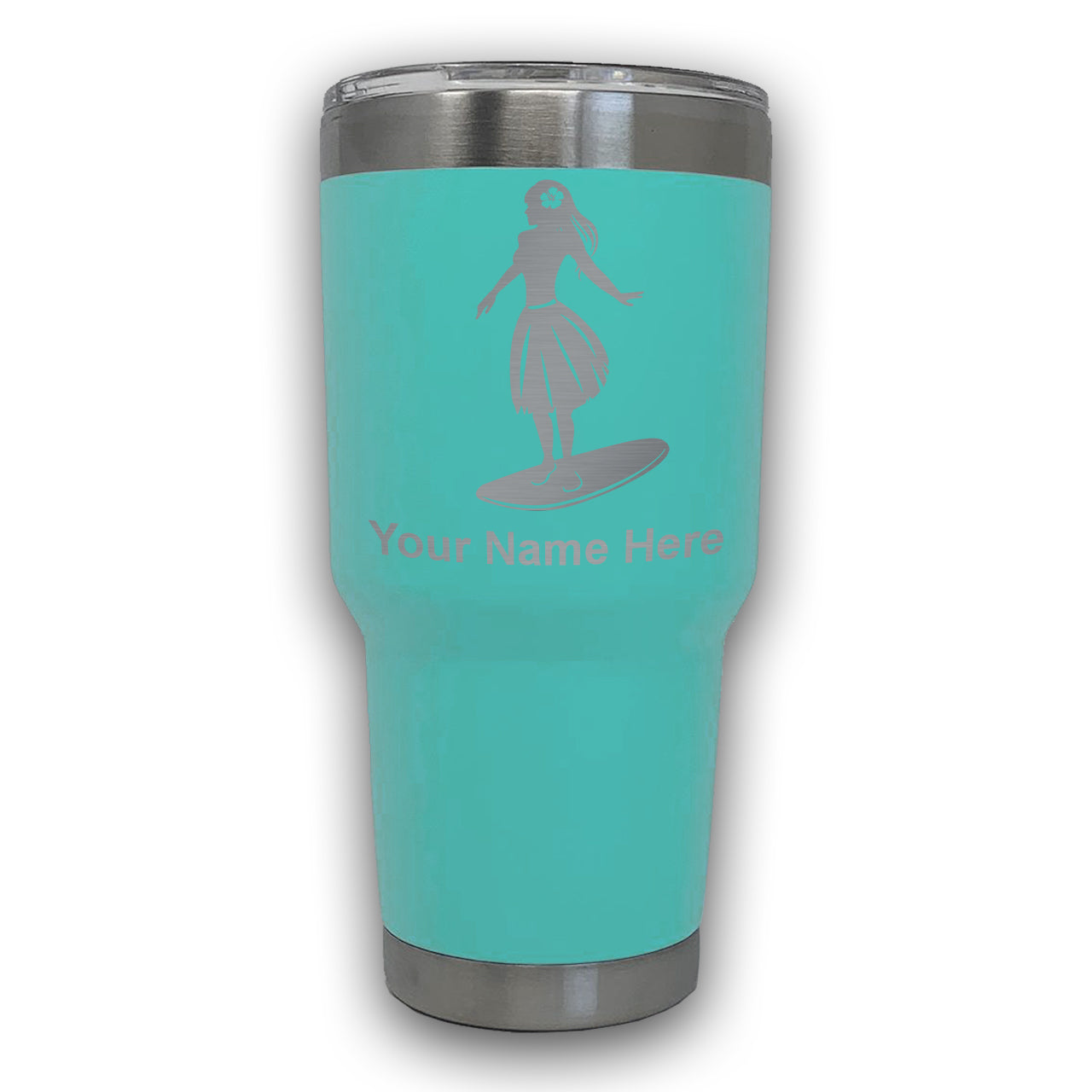 LaserGram 30oz Tumbler Mug, Hawaiian Surfer Girl, Personalized Engraving Included