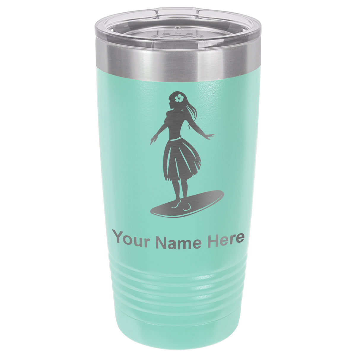 20oz Vacuum Insulated Tumbler Mug, Hawaiian Surfer Girl, Personalized Engraving Included