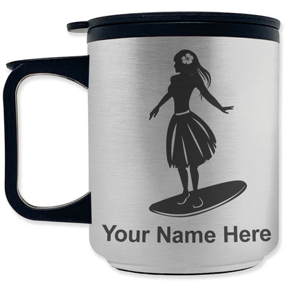 Coffee Travel Mug, Hawaiian Surfer Girl, Personalized Engraving Included