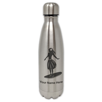 LaserGram Single Wall Water Bottle, Hawaiian Surfer Girl, Personalized Engraving Included