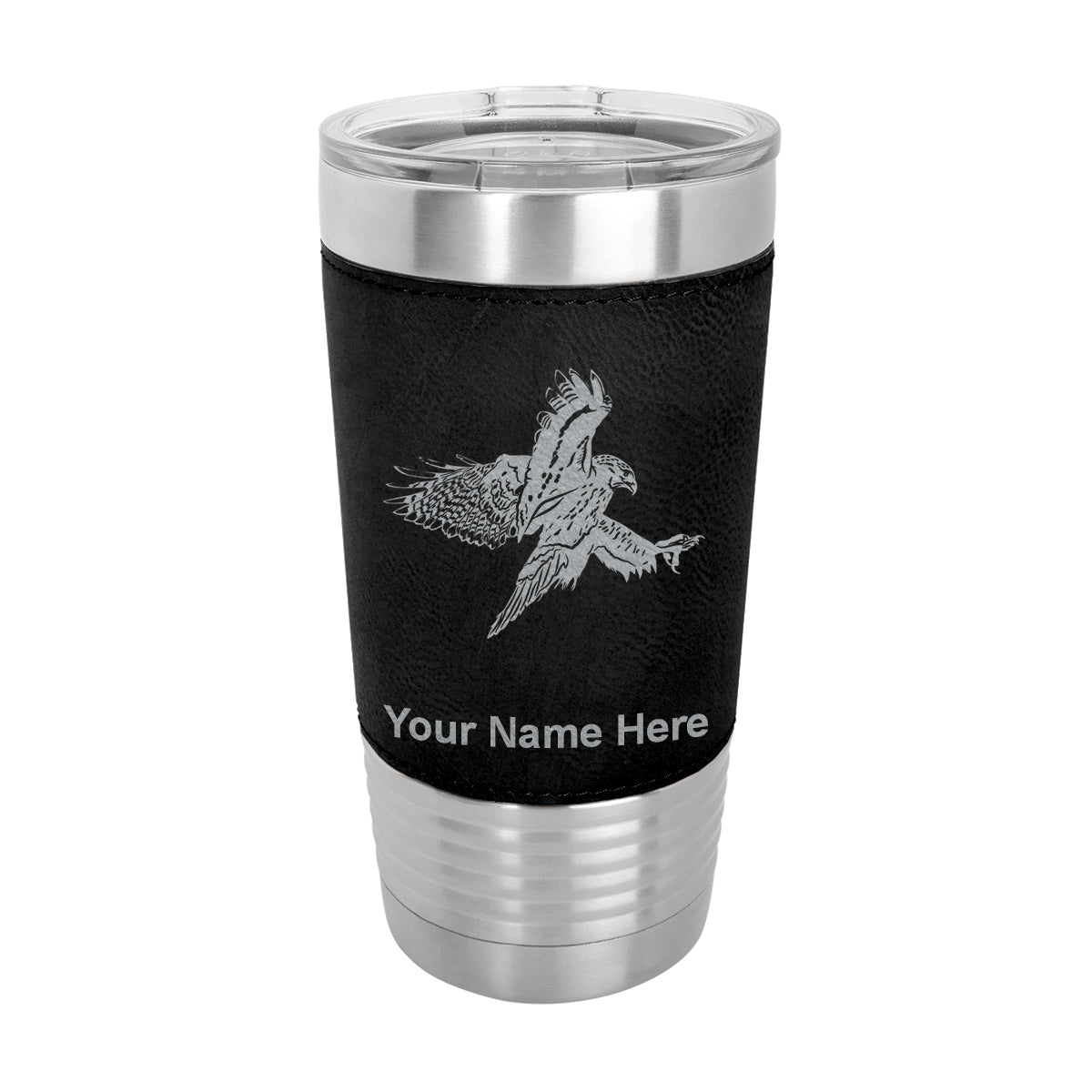 20oz Faux Leather Tumbler Mug, Hawk, Personalized Engraving Included - LaserGram Custom Engraved Gifts