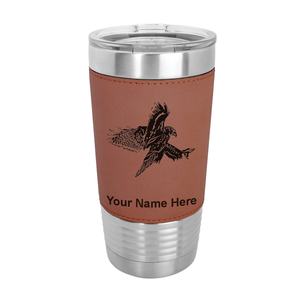 20oz Faux Leather Tumbler Mug, Hawk, Personalized Engraving Included - LaserGram Custom Engraved Gifts