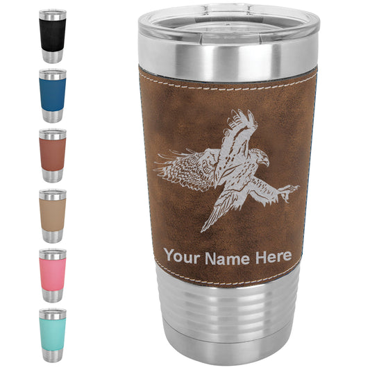 20oz Faux Leather Tumbler Mug, Hawk, Personalized Engraving Included - LaserGram Custom Engraved Gifts