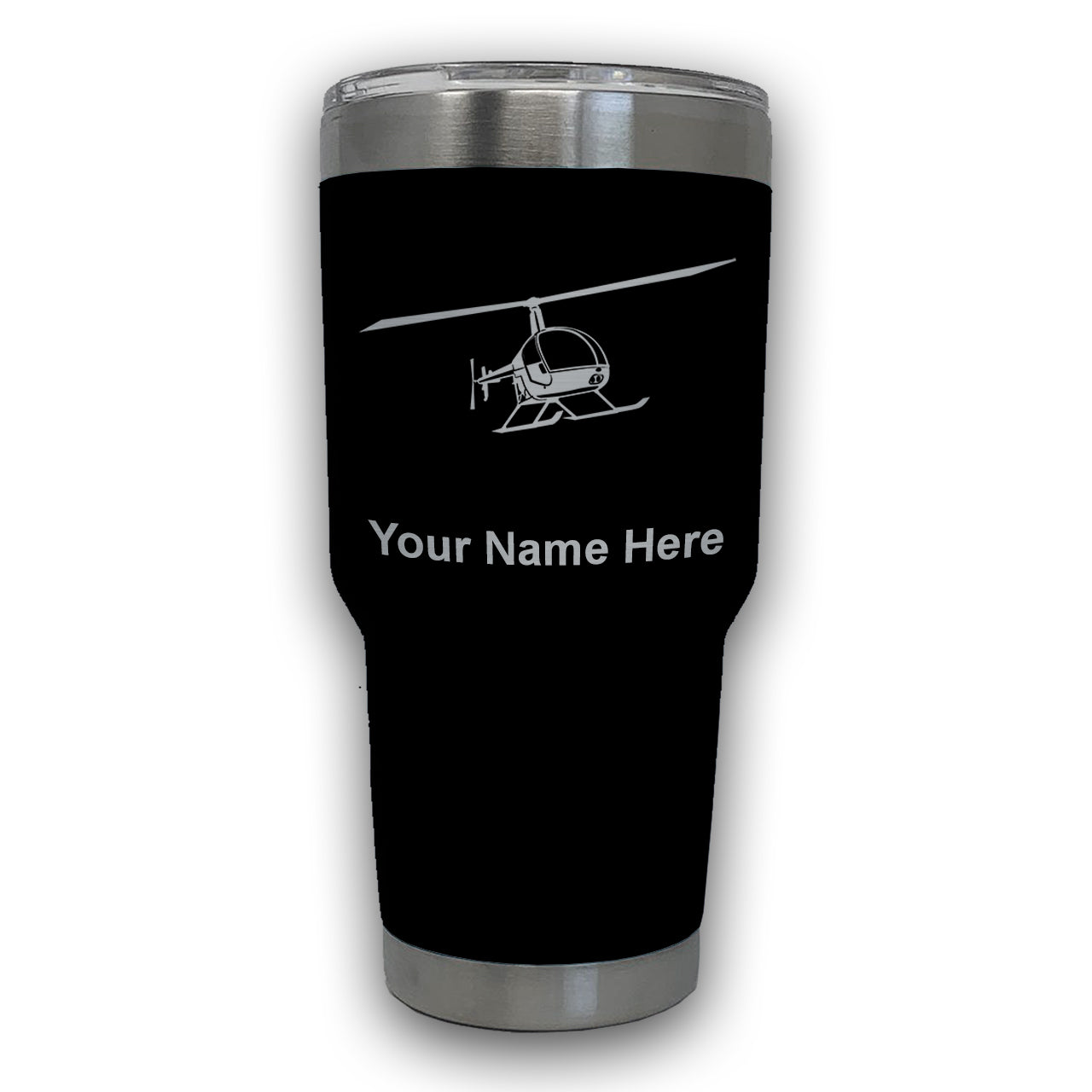 LaserGram 30oz Tumbler Mug, Helicopter 2, Personalized Engraving Included