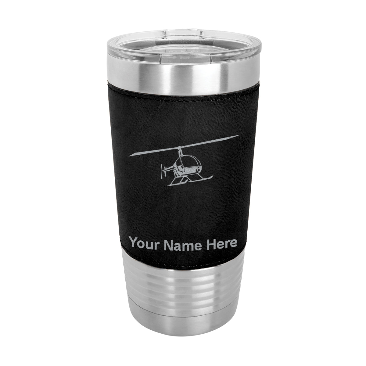 20oz Faux Leather Tumbler Mug, Helicopter 2, Personalized Engraving Included - LaserGram Custom Engraved Gifts