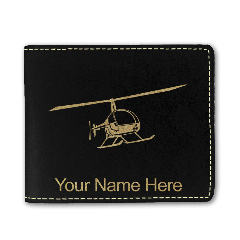 Faux Leather Bi-Fold Wallet, Helicopter 2, Personalized Engraving Included