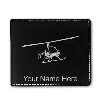 Faux Leather Bi-Fold Wallet, Helicopter 2, Personalized Engraving Included