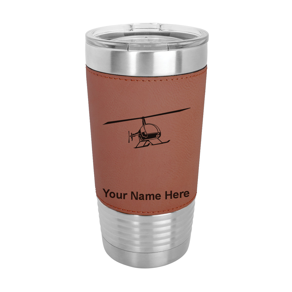 20oz Faux Leather Tumbler Mug, Helicopter 2, Personalized Engraving Included - LaserGram Custom Engraved Gifts