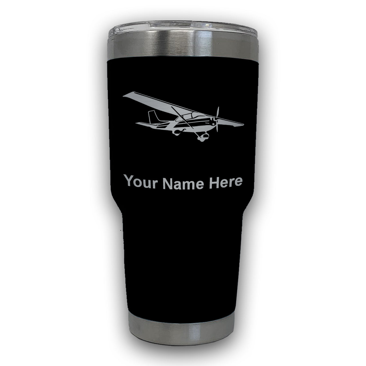 LaserGram 30oz Tumbler Mug, High Wing Airplane, Personalized Engraving Included