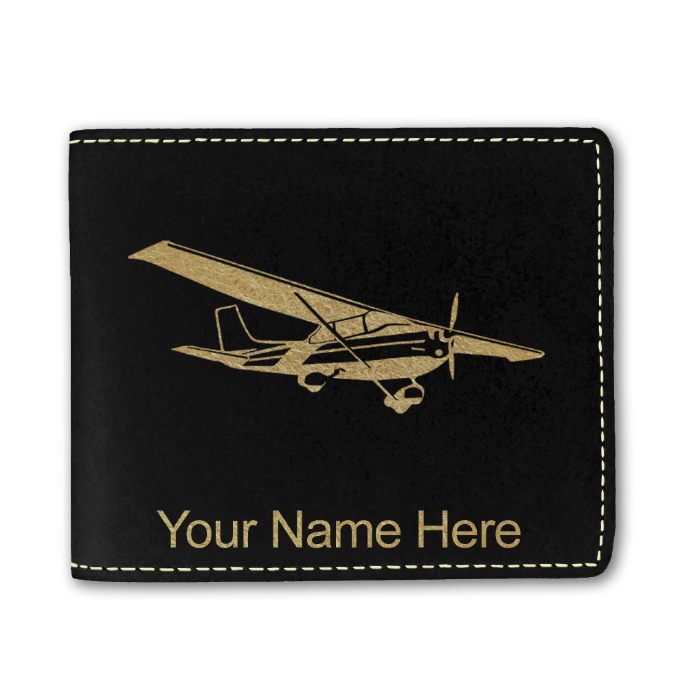 Faux Leather Bi-Fold Wallet, High Wing Airplane, Personalized Engraving Included