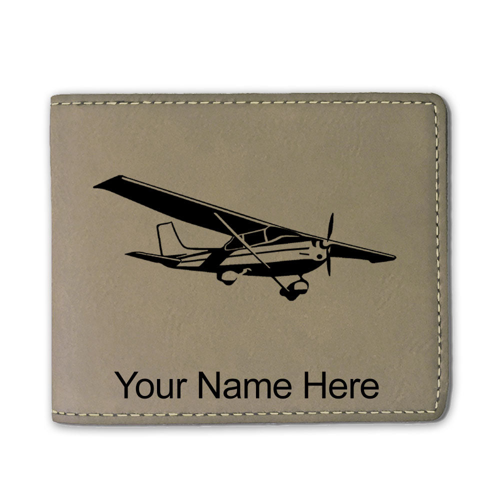 Faux Leather Bi-Fold Wallet, High Wing Airplane, Personalized Engraving Included