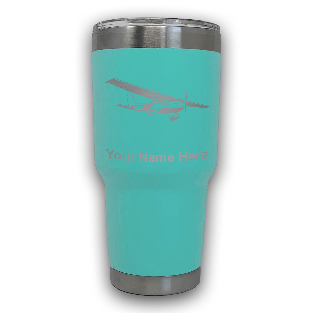 LaserGram 30oz Tumbler Mug, High Wing Airplane, Personalized Engraving Included