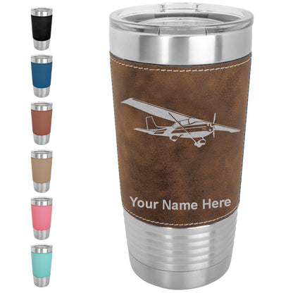 20oz Faux Leather Tumbler Mug, High Wing Airplane, Personalized Engraving Included - LaserGram Custom Engraved Gifts