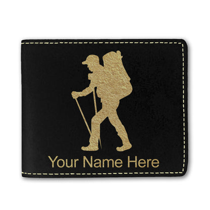 Faux Leather Bi-Fold Wallet, Hiker Man, Personalized Engraving Included